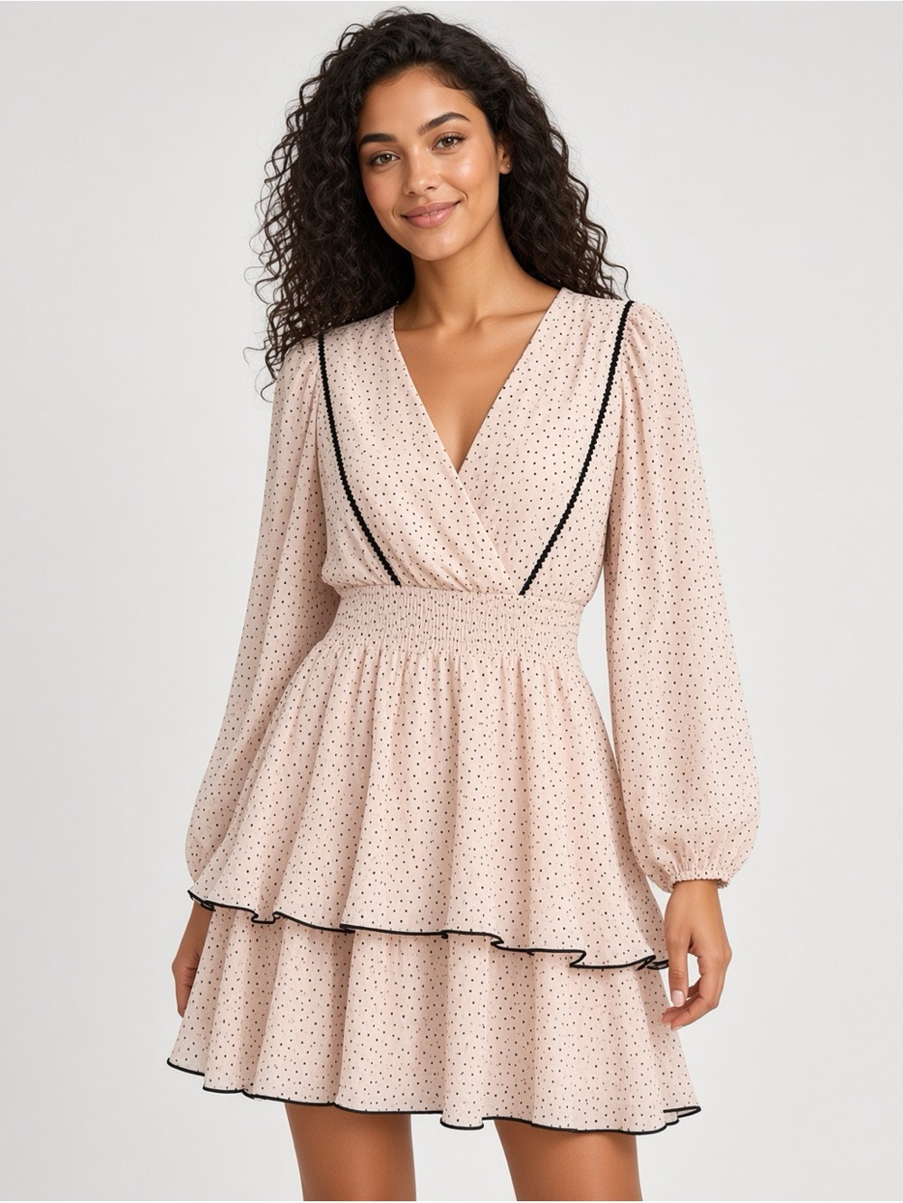 Reserved Women's Blouson Sleeve Ruffle Dress — Blush Polka Dot,  NWOT